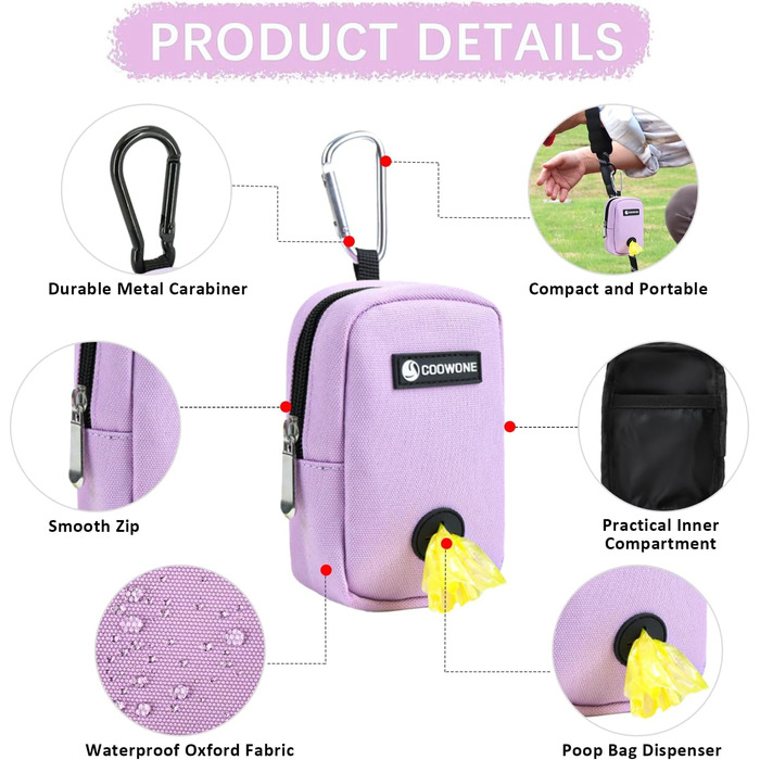 Сумка для ласощів та пакетиків для вигулу собак COOWONE, рожева (фіолетова)