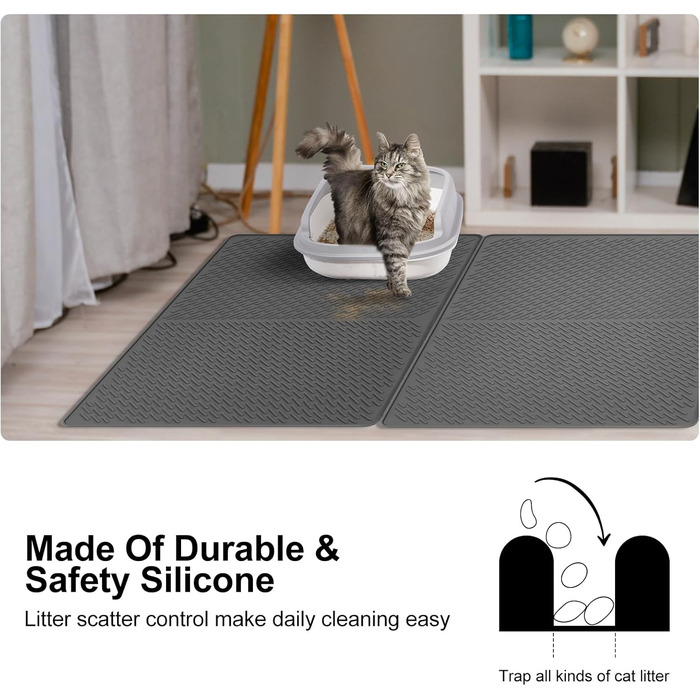 Килимок для котячого туалету Odoland, 2 шт., 71 x 51 см, сірий, силіконовий, вологостійкий