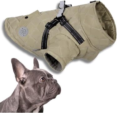 Теплий водонепроникний зимовий пуховик для собак Lalzoo LUVI 2-в-1 з інтегрованим нашийником – для маленьких та середніх собак, світлодіодна куртка, бежевий, розмір S