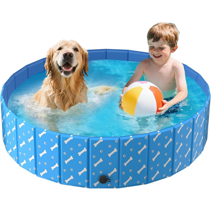 Басейн для собак великих порід LTFIOON, 120x30 см, складаний, з дренажним клапаном, з неслизького PVC, для собак, котів та дітей