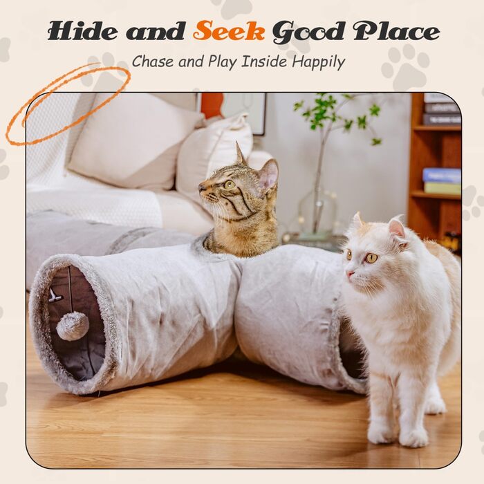 Туннель для котів Nobleza, 3-х ходовий, складаний, з іграшкою-м'ячиком, сірий, 80x30x25 см