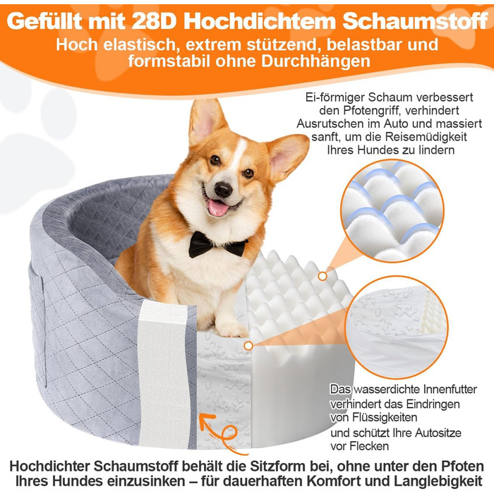 Автокрісло для собак - чорне автокрісло-бустер для маленьких собак з піною Memory Foam 28D, неслизька та вологостійка підкладка, переноска з кишенями для зберігання та ковдрою, сірий 02-Сірий