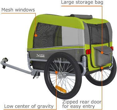 Причіп для собак Tiggo VS Pets M - велосипедний причіп для собак, 80201 (зелений)