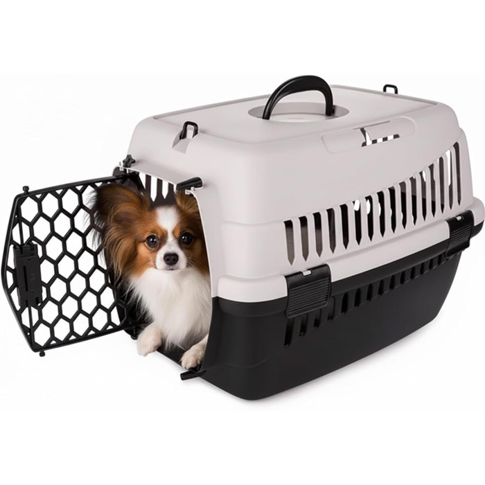 Транспортний бокс для котів та собак ABBA M сірий 56x37x37 см – міцний, добре провітрюваний, пластиковий бокс для подорожей