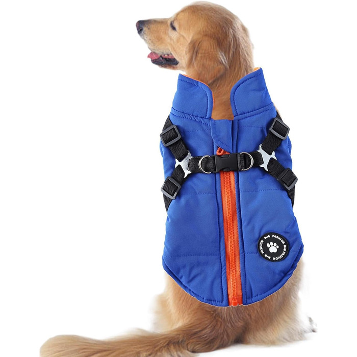 Зимовий теплий одяг для собак - водонепроникна куртка з шлейкою та D-кільцями, тепла жилетка для цуценят та собак різних розмірів (XL, блакитний)