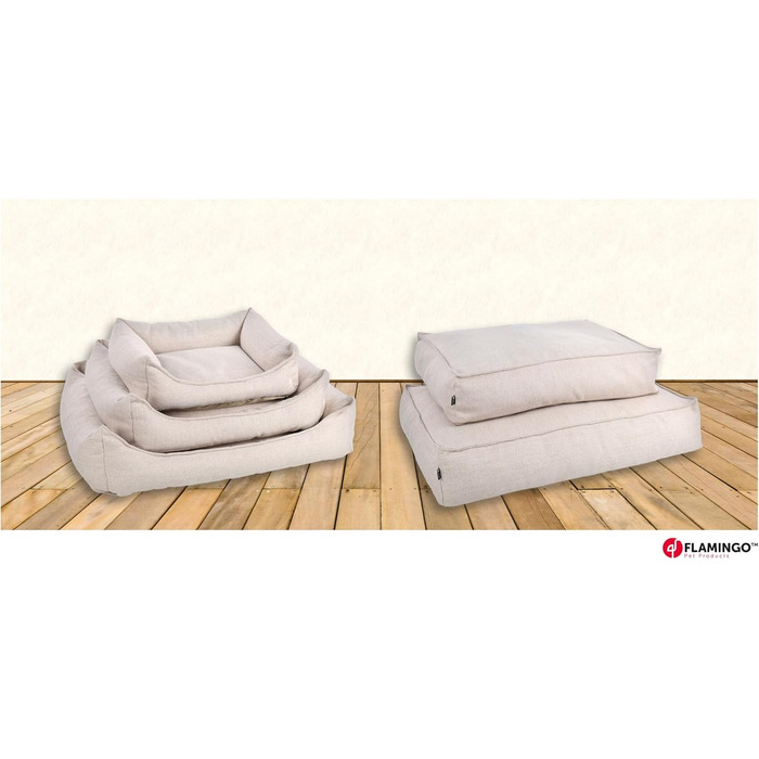 Ортопедичне ліжко для собак Flamingo Baldar – прямокутне, бежеве, 80 см. Комфортне місце для сну з подушкою Baldar, 80x60x18 см