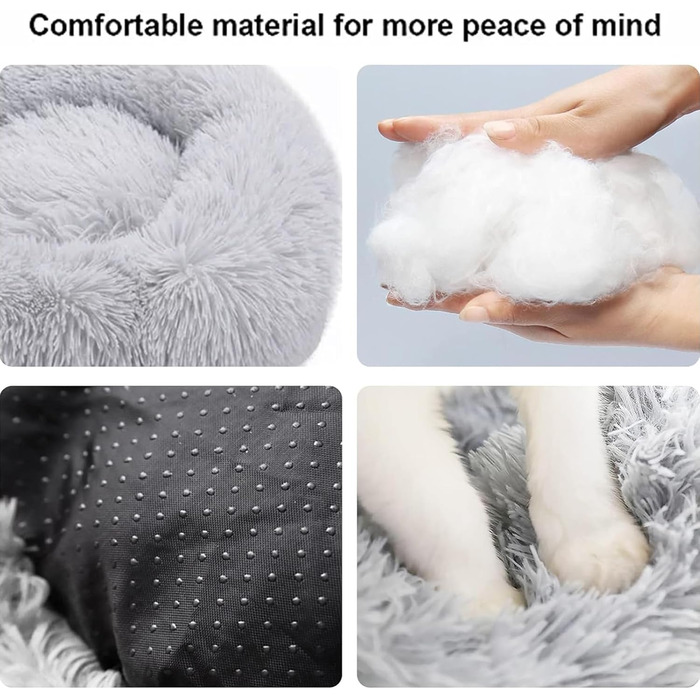 Крісло-лежанка для собак та котів, подушка-кільце, плюшеве, сіре, 50 см, знімний наповнювач