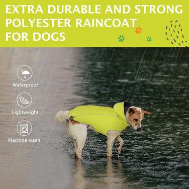 Водонепроникний дощовик для собак, світловідбиваючий, з капюшоном, регульований, для маленьких, середніх та великих собак, XZ015 (зелений, S)