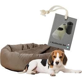 Килимок для собак Luxus Denver | гігієнічний, миючий | розмір M (для маленьких та середніх собак) | затишна печерка з пакетиками для збору відходів | оксамит, пудровий | діаметр 68 см