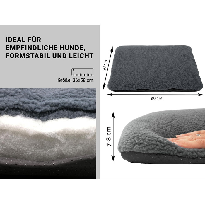 М'яке ліжко для собак та котів Zollner, сіре - 58x36 см, миється до 30°C, антиковзаючі підкладки