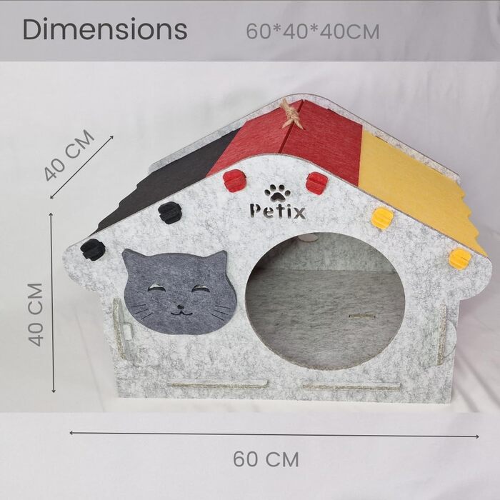 Будинок для котів Petix XXL 60×40×40 см, котяча хатка-ліжко для сну, ігор та хованок, великий м'який будиночок для котів, сірий