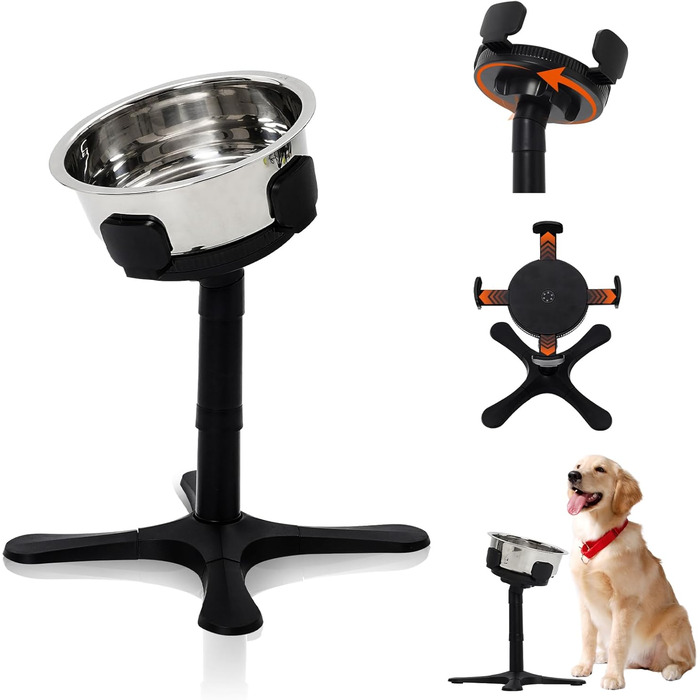 Підвищена годівниця для собак на регульованому підставці, 3 рівня та кут нахилу, сумісна з різними мисками, годівниця для собак із нержавіючої сталі для середніх та великих собак