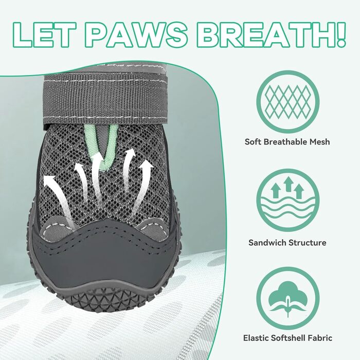 Водонепроникні чоботи для собак - захист від спеки та ковзання, сірий колір, розмір 8 (ширина 7,6 см)