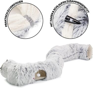 Канадський кіт | Преміум тунель для котів CUBI, XXL тунель з місцем для сну, з м'яким лежаком, для великих котів, 100 x 80 x 26 см (Сірий)