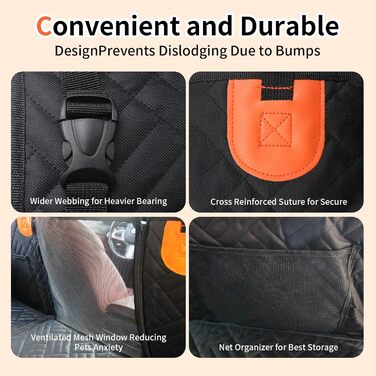 Автомобільний чохол на сидіння для собак, заднє сидіння, подовжувач, жорстка основа, знімний та пральний, водонепроникний, антиковзаючий, з сіткою та кишенею для зберігання, для авто, вантажівки, SUV