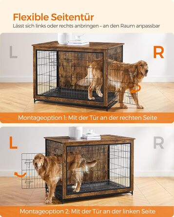 Клітка для собак Feandrea з журнальним столиком, вінтажний коричневий, 112 x 75 x 82 см, до 36 кг