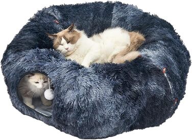 Туннель для котів Jiupety з лежаком, великий, темно-синій. Розкладний тунель-іграшка для котів, кроликів та хоряків. XXL