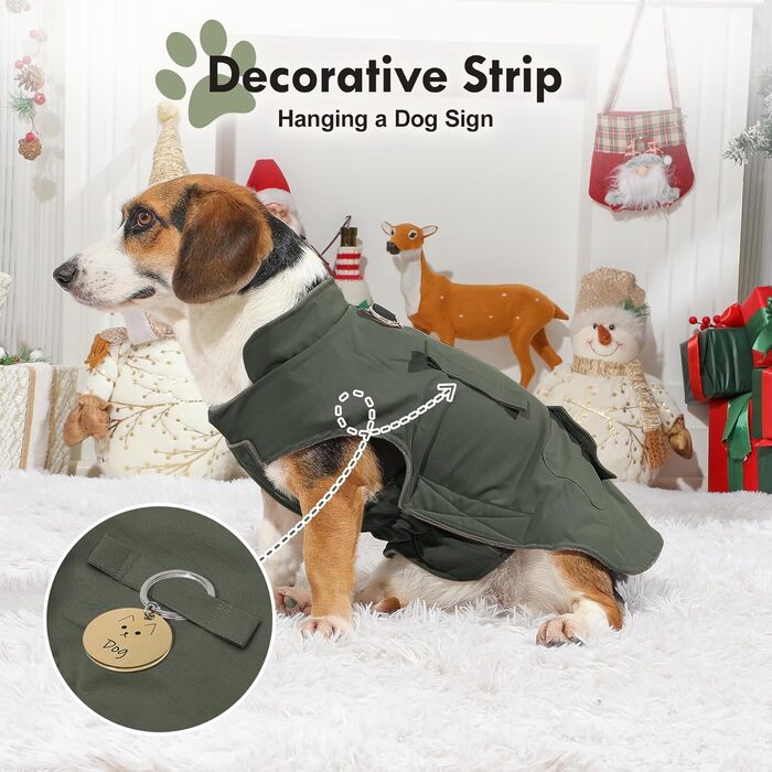 Зимовий теплий одяг для собак маленьких порід, куртка з інтегрованим шлейкою, вітронепроникна, з кишенями для зберігання, колір зелений, розмір XXL (1 шт.), зелений (шлейка)