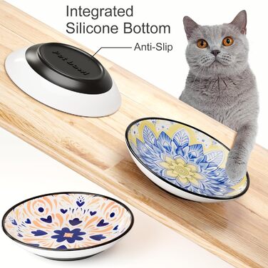 Керамічні годівниці для котів, миски для кошенят, анти-колючий дизайн, неслизька підставка, плоскі миски для котів, кошенят, маленьких собак, кроликів, набір 3 шт. Боген