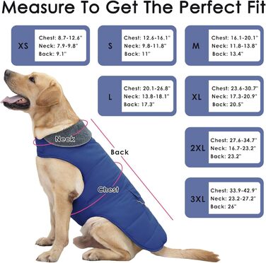 Зимовий теплий одяг для собак: куртка з кишенею та світловідбиваючими смугами, для цуценят та собак великих розмірів (3XL), блакитний