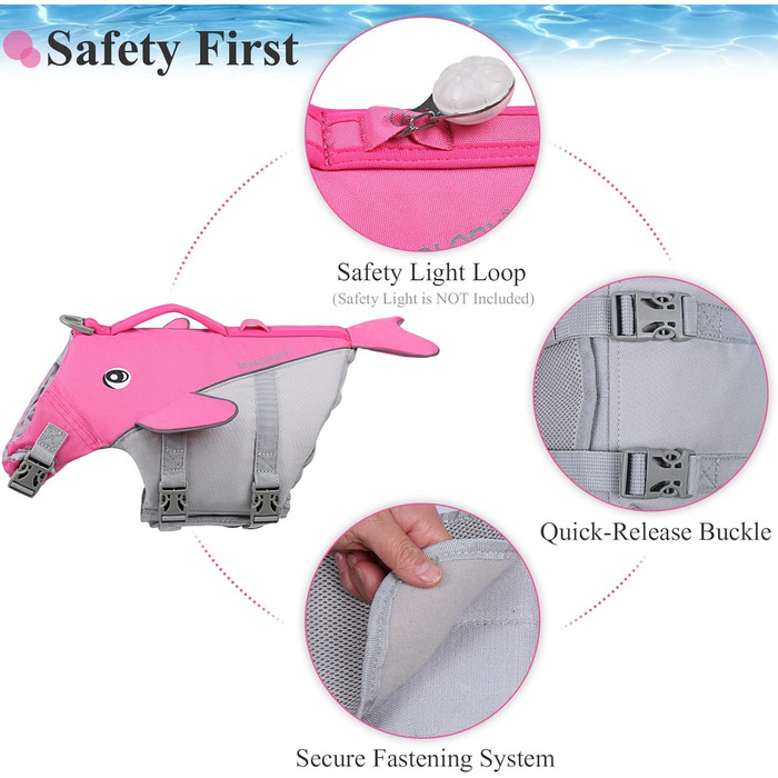Жилет для плавання собаки VIVAGLORY, рожевий, S (48-58 см)