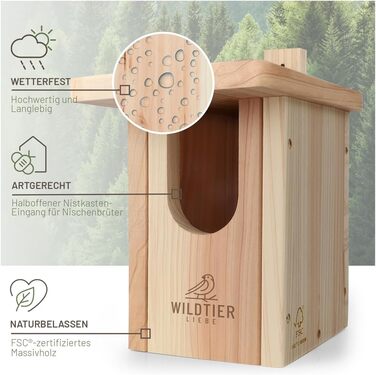Дерев'яний годівничка та будиночок для птахів Wildtier Liebe Rotkehlchen, натуральне масивне дерево, гніздівля за стандартами NABU, для малих птахів, вологозахищений