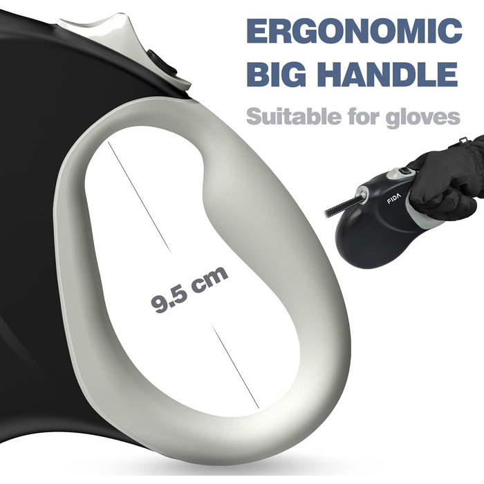 Рулетка для собак Fida 8м, чорна, до 50 кг, 2025