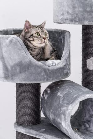 Дряпак для котів Petrebels Victoria 125 см, преміум-якість, сірий, з ігровою трубою, лежанкою, будиночком і стовпами Ø12 см