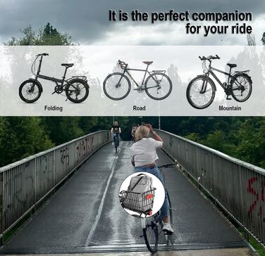 Велосипедний кошик задній WOOGCSO, металевий великий з водонепроникним покриттям, сіткою для багажу, для собак, покупок, пікніків, рюкзаків (38×31×26см)