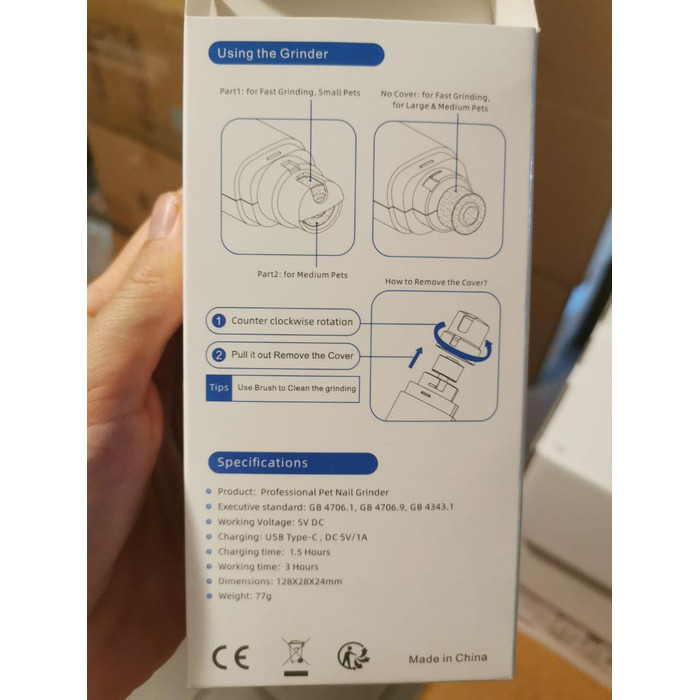 Електрична шліфувальна машинка для собак та котів – 3-в-1, USB-зарядка, 8000 об/хв, тиха та безпечна, ергономічна, для маленьких, середніх та великих тварин