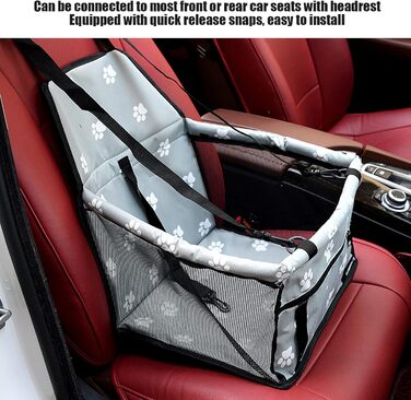 Переноска для тварин з принтом лапок, складана переноска для собак з тканини, миється, з ременями безпеки та підпоркою - Комфортна та безпечна для авто та подорожей (сіра підпорка з принтом лапок)