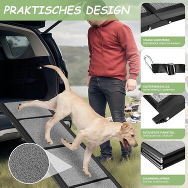 Східці для собак у машину, складані, 170x44 см, до 80 кг, алюміній, сірий