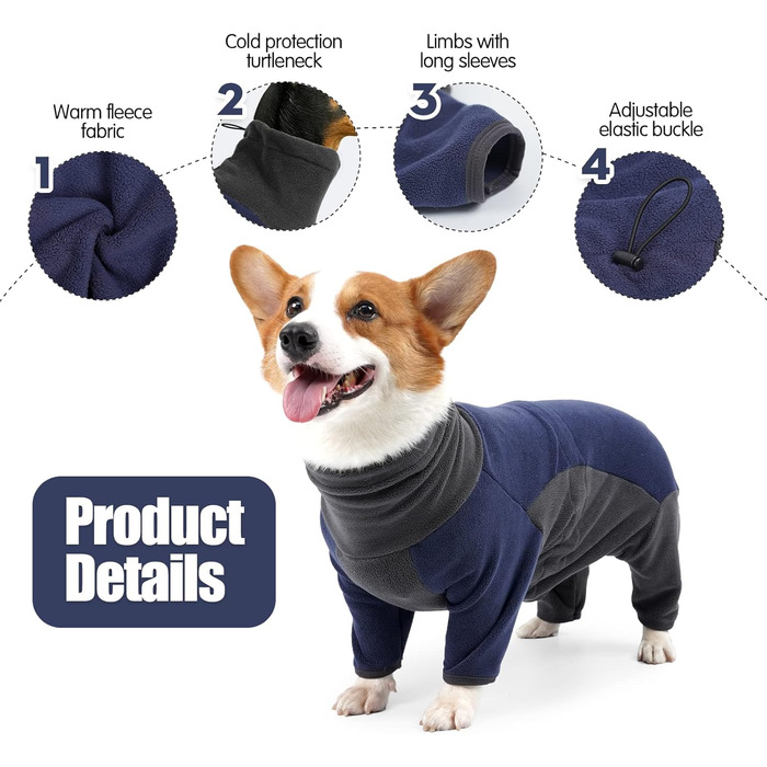 Флісова куртка для собак, теплий зимовий плащ, водолазка з шнурком, регульована посадка для малих, середніх та великих собак