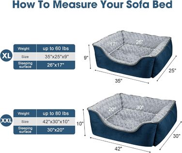 Ортопедичне ліжко для собак JOEJOY, прямокутне, велике, середнє, маленьке, миється, м'яке, дихаюче, для цуценят та домашніх тварин, XXL (107x76x25 см), темно-синій