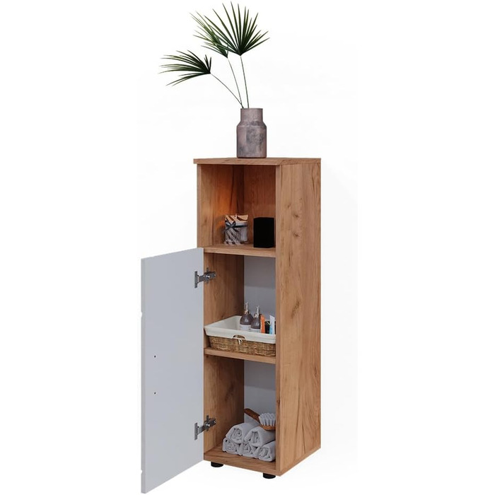 Високий шафа Vicco Irma для ванної, 30x95 см, білий глянець/дуб Goldkraft
