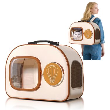 PETCUTE Рюкзак-переноска для собак та котів з колесами, складаний, з внутрішнім страхувальним ремінцем, дихаючий, для маленьких собак та середніх котів, бежевий