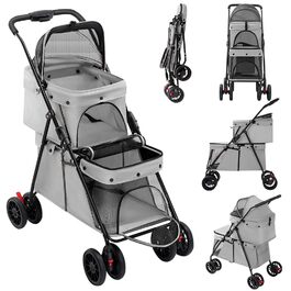 Візок для собак Homewell 2 в 1, сірий, 67x50x95 см: двоярусний, з підсклянниками, складний, з гальмом