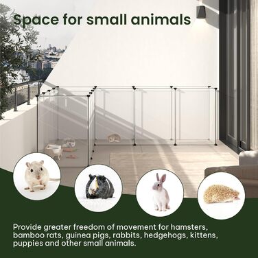 Кігульник для кроликів та інших дрібних тварин EUGAD, 16 прозорих панелей, 50x72 см, розширюваний, для кроликів, морських свинок, хом'яків, їжаків, 302x102x72 см (16 шт.)
