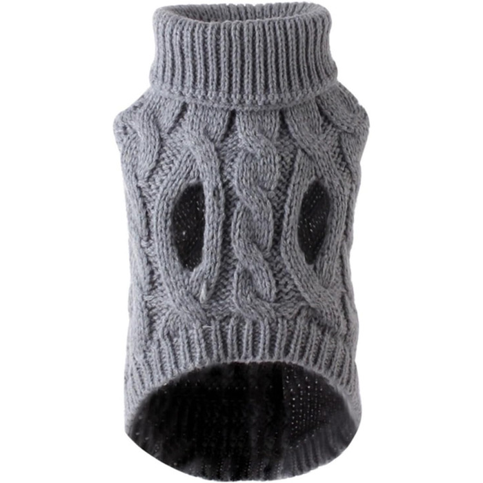 Теплий пуловер для собак, в'язаний зимовий пуловер з флісовою підкладкою, одяг для собак, м'який пуловер з пряжі для Чихуахуа, такси та інших порід (білий, темно-сірий)