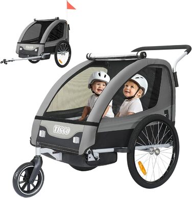 Дитячий причіп Tiggo 2-в-1 для велосипеда: причіп-велосипед, сірий, 50402