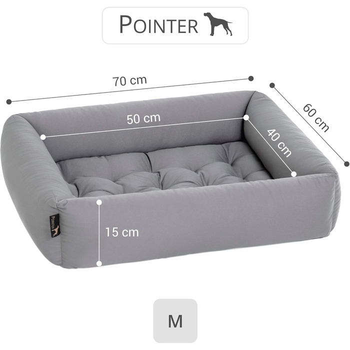 Ортопедичне ліжко для собак маленьких порід Pointer - 70x60 см, світло-сірий колір, знімний матрац, миється до 95°C, стійке до подряпин та укусів, Made in Germany
