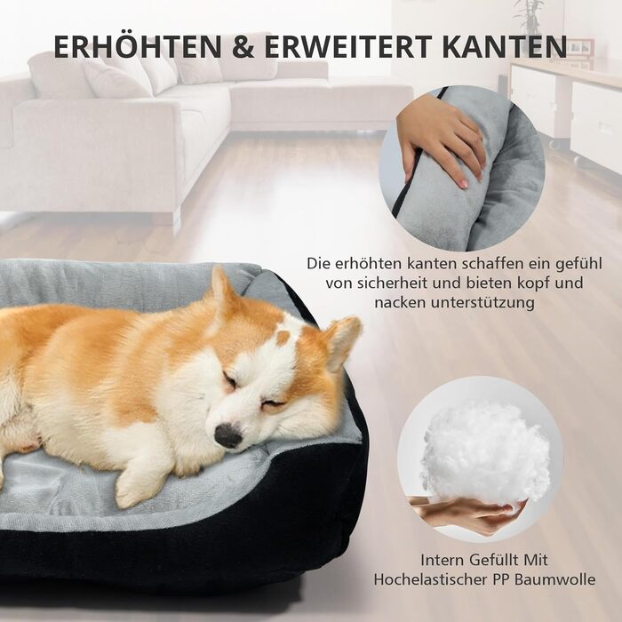 Лежанка для собак середнього розміру з високими бортиками та знімним чохлом, 80x60x15 см (Сірий)