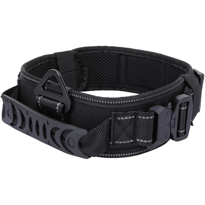 Нашийник для собак Vmokki з м'якою підкладкою, 7 см, з двома пряжками, контрольний тримач, тактичний, регульований, для великих собак (відбиваючий, чорний)