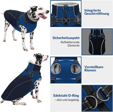 Зимовий теплий одяг для собак Konvinit: куртка з підкладкою з флісу, світловідбиваючі елементи, для собак середніх розмірів, розмір M, зелений/синій (M: обхват грудей 53 см)