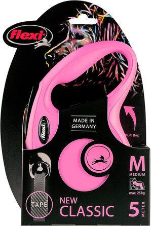 Рулетка-повідець Flexi New Classic M, 5 м, рожева, для собак до 25 кг