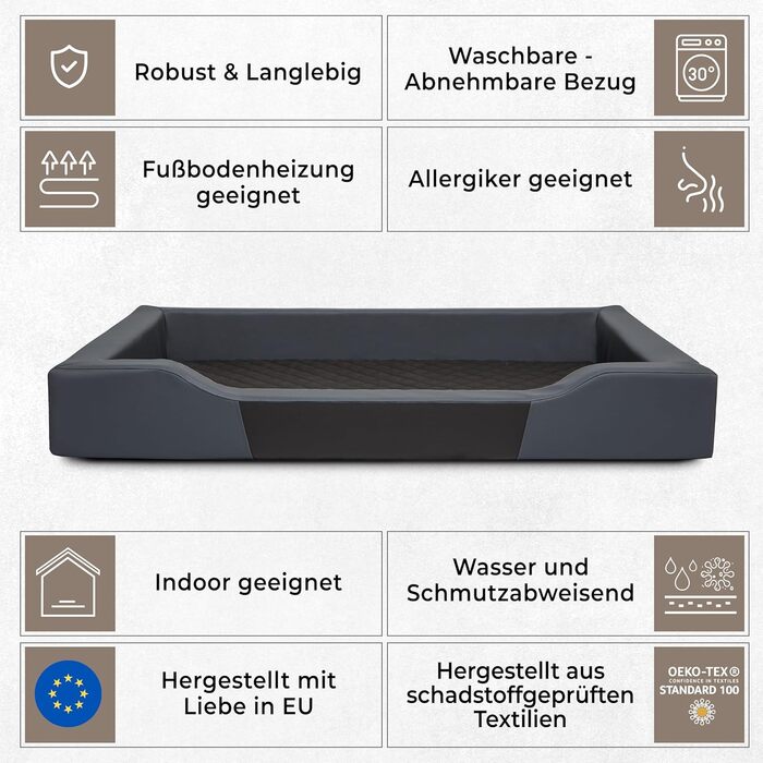 Собаче ліжко-корзина для собак маленьких, середніх та великих порід - подушка для собак - диван для собак з екошкіри, знімний та пральний чохол - Deluxe, розмір M - чорний, 93 x 62 см