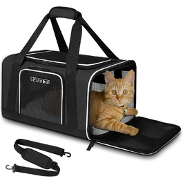 Транспортна сумка для тварин Petskd, схвалена авіакомпаніями, для котів та собак середніх розмірів, чорна, 17.0' x 11.0' x 10.5'