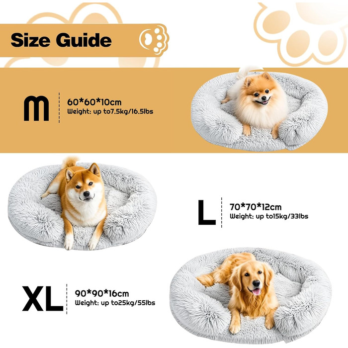 Ортопедичне ліжко для собак середнього розміру, знімний та миючий чохол, м'яке ліжко-подушка для собак та котів, C-подібної форми, комфортне (сірий, M-60см)
