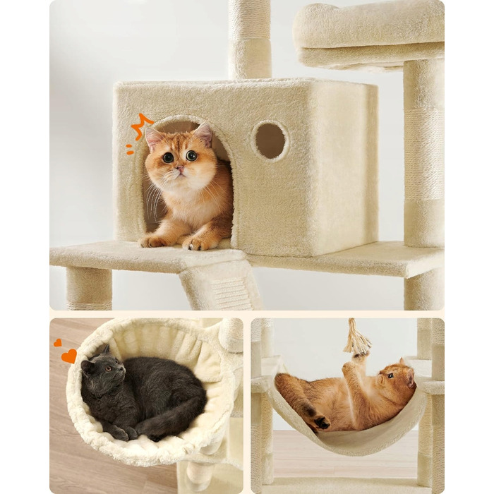 Високий когтеточка-комплекс Feandrea бежевий, 206 см, для великих кішок XXL з гамаком та лежаком