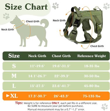 Тактичне обіднє нашийник для собак VavoPaw з MOLLE панеллю та світловідбиваючими смугами, армійного кольору, розмір L (45-80 кг, обхват грудей 23.6-41.7', шиї 15-27.5')